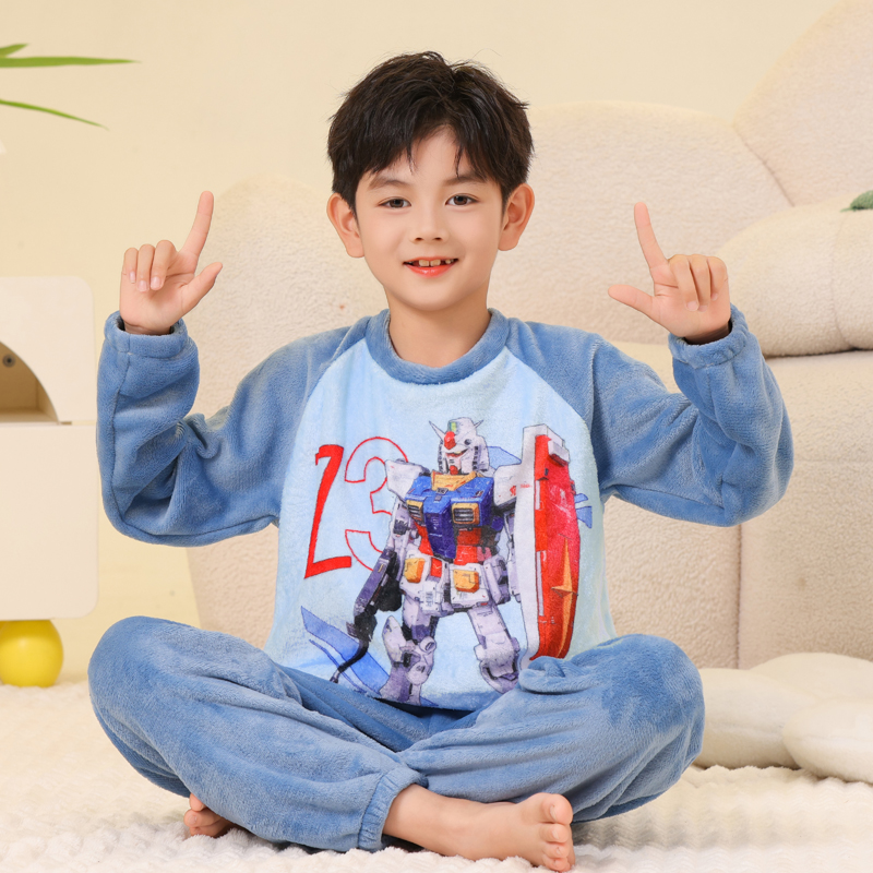 男童睡衣法兰绒卡通秋冬天小男孩
