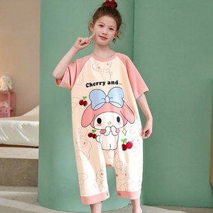 儿童冰丝睡衣女孩可爱美乐蒂2026夏季短袖薄款空调套装大童连体衣