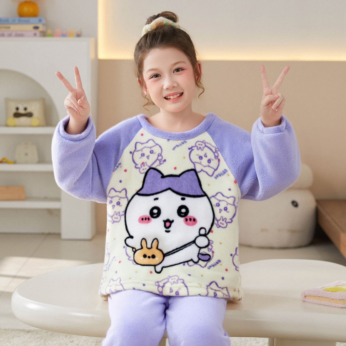 女大童睡衣高端法兰绒可爱小八