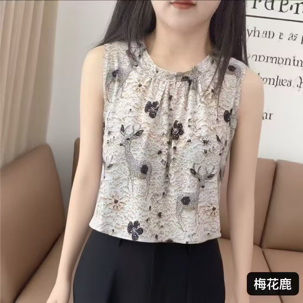 薄款无袖打底夏季新款洋气百搭背心宽松吊带上衣冰丝休闲T恤小鹿