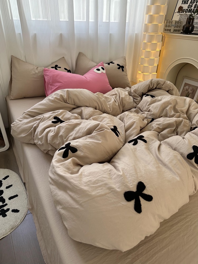 复古少女蝴蝶结毛巾绣床单四件套