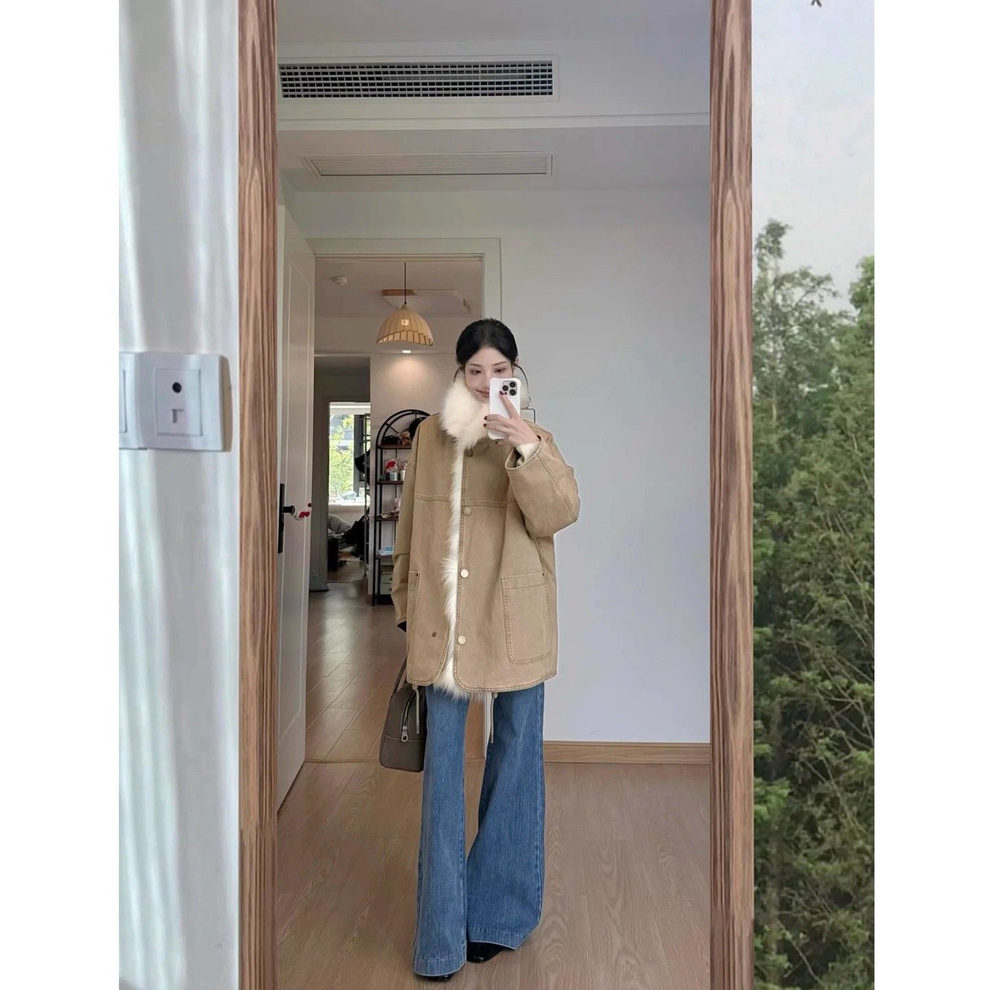 酷飒工装风连襟毛领派克