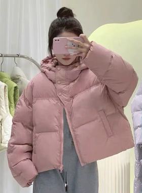 反季连帽羽绒服女冬季2025新款时尚灰色面包服休闲短款棉衣外套