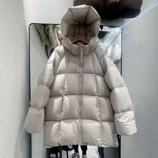 张贝贝超轻90%白鹅绒面包服外套女连帽中长款云朵泡芙加厚羽绒服
