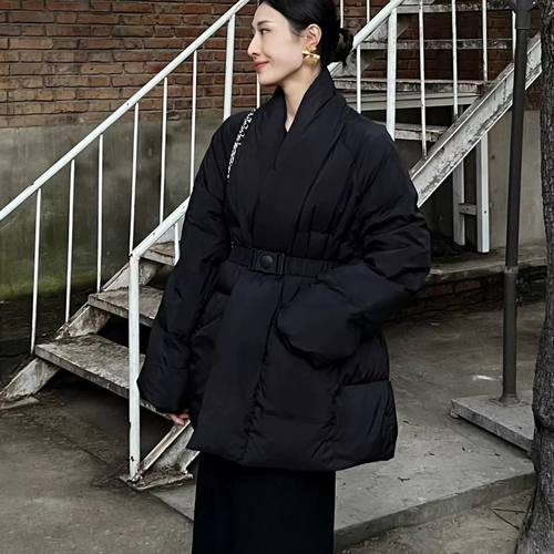 新款韩版系带收腰羽绒外