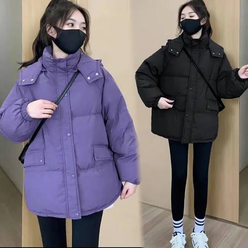 连帽宽松加厚羽绒服女202