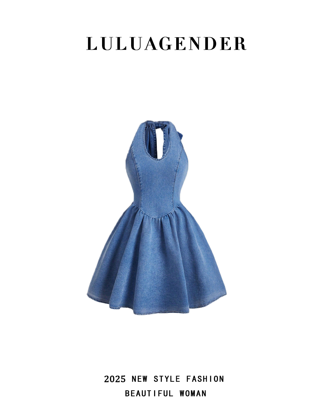 Bows Strappy Denim Dress 2025 Summer American Elegant silm Slim Looking Skirt