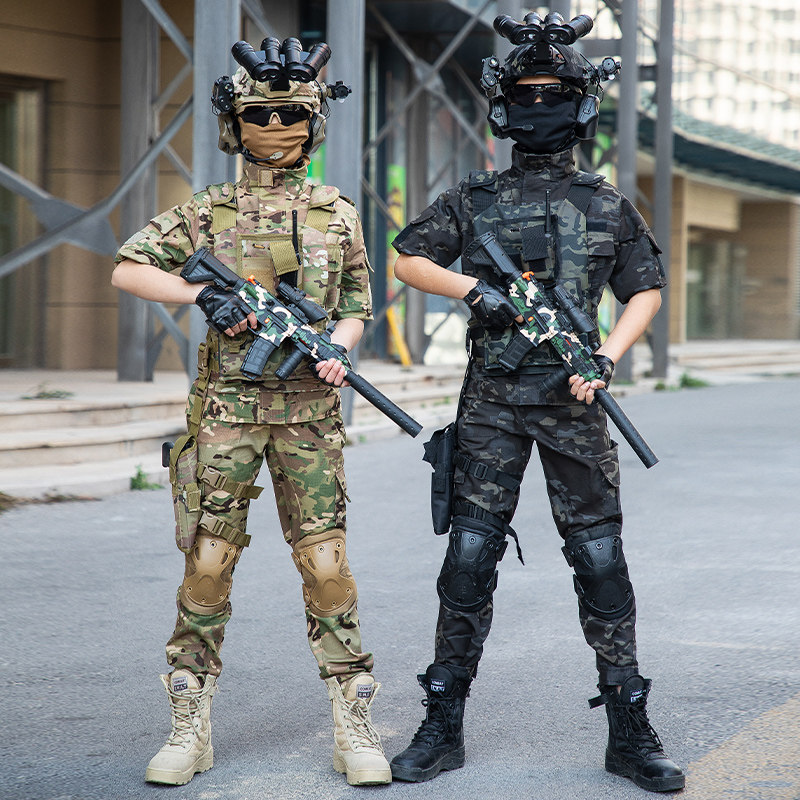 儿童迷彩服演出服套装男女生战术装备特种兵长短袖户外军训表演服