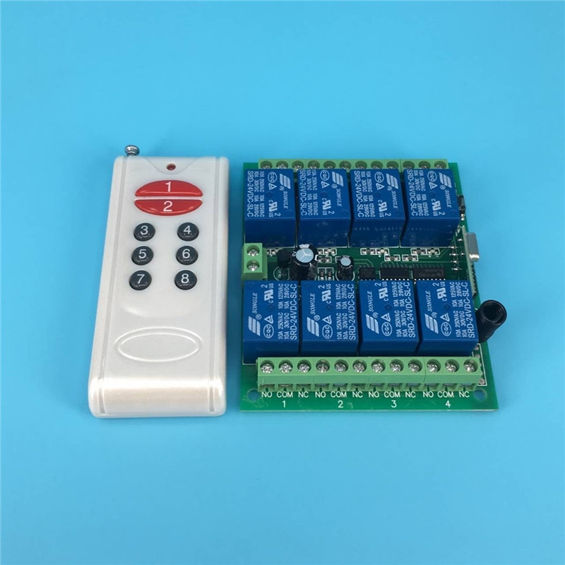 红钮白色8键小遥控八路12V无线接收板24伏展厅灯具电机开关控制器