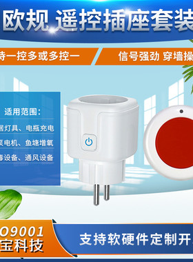 随意贴圆形红色1键按钮遥控RF欧规小插座电源开关LED灯具控制插头