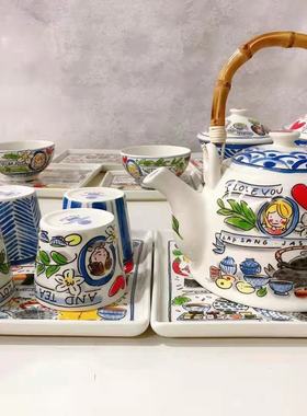 BLOND荷兰太太餐具亚洲系列卡通彩色手绘杯子盖碗圆平盘长方形盘