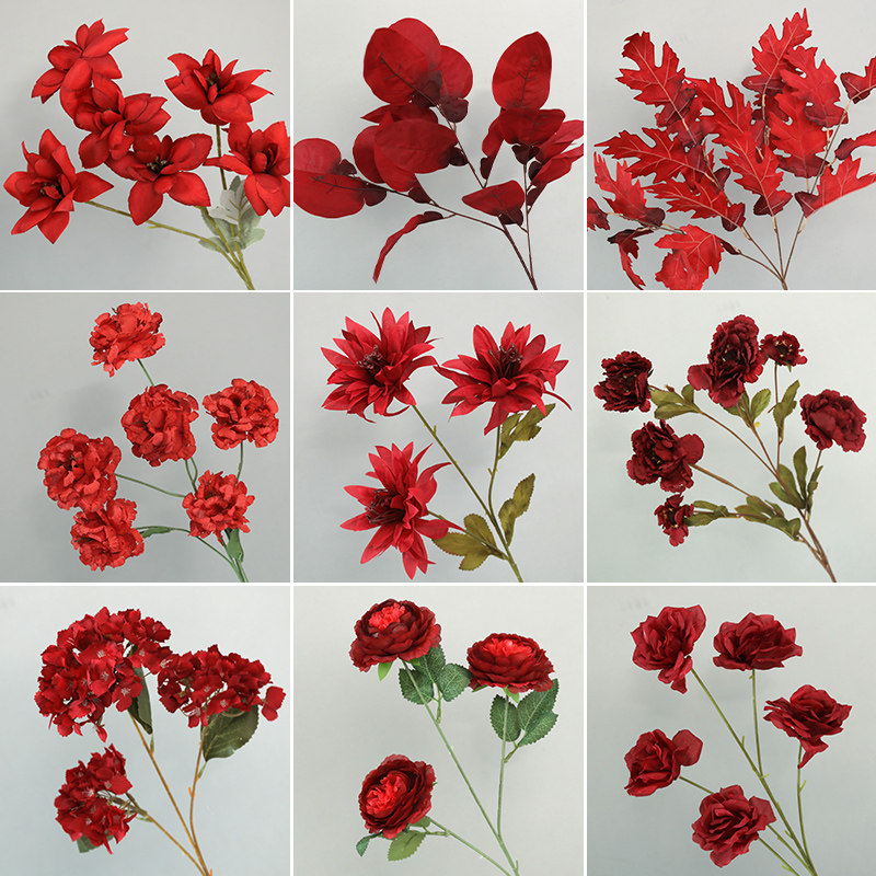 婚庆中式仿真花红色高级插花摆件吊米玫瑰花吊顶订婚背景假花花束