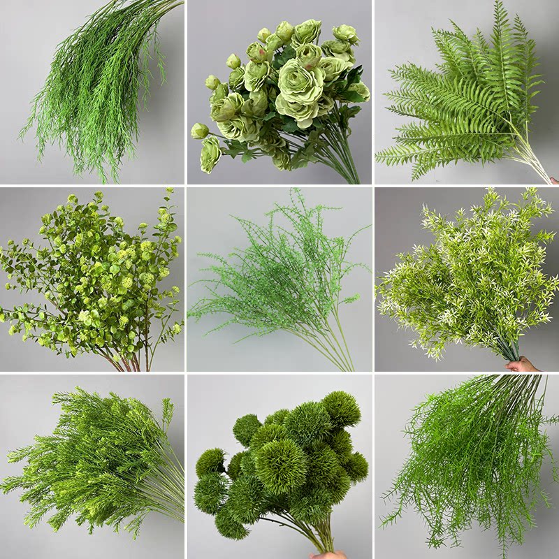 婚庆绿色仿真花插花叶材配叶假树叶橄榄叶花材绿植装饰尤加利叶子