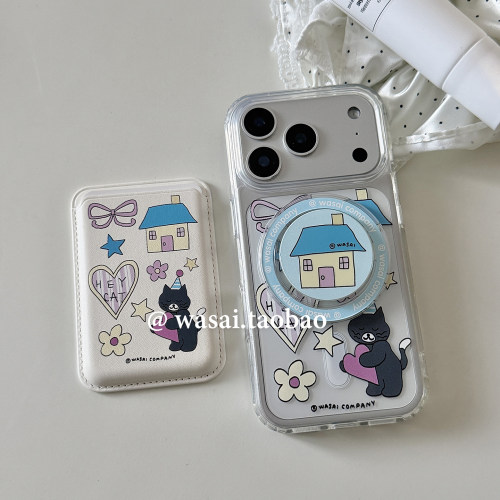爱心蓝猫插画18promax磁吸手机壳
