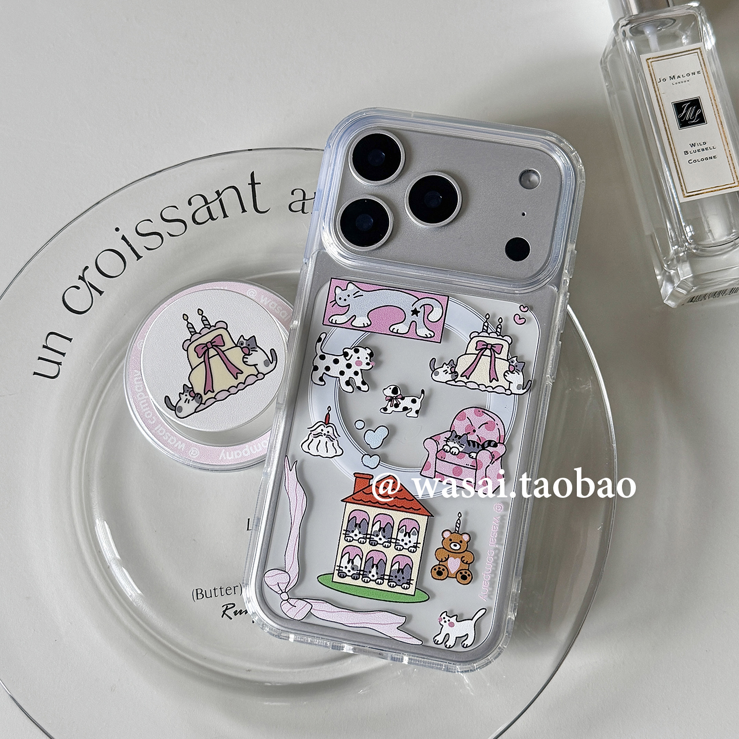 WASAI哇噻 韩国ins小众可爱蝴蝶结猫猫狗狗磁吸支架适用iphone17苹果16手机壳15promax新款透明亚克力13/14女