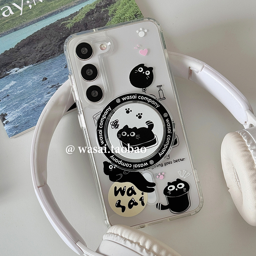 可爱小黑猫s23ultra磁吸手机壳