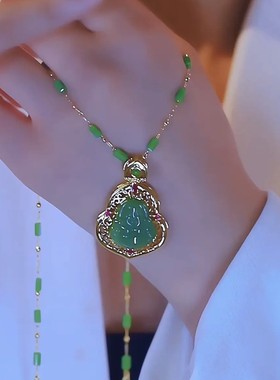 简约钛钢不掉色绿色佛公竹节链