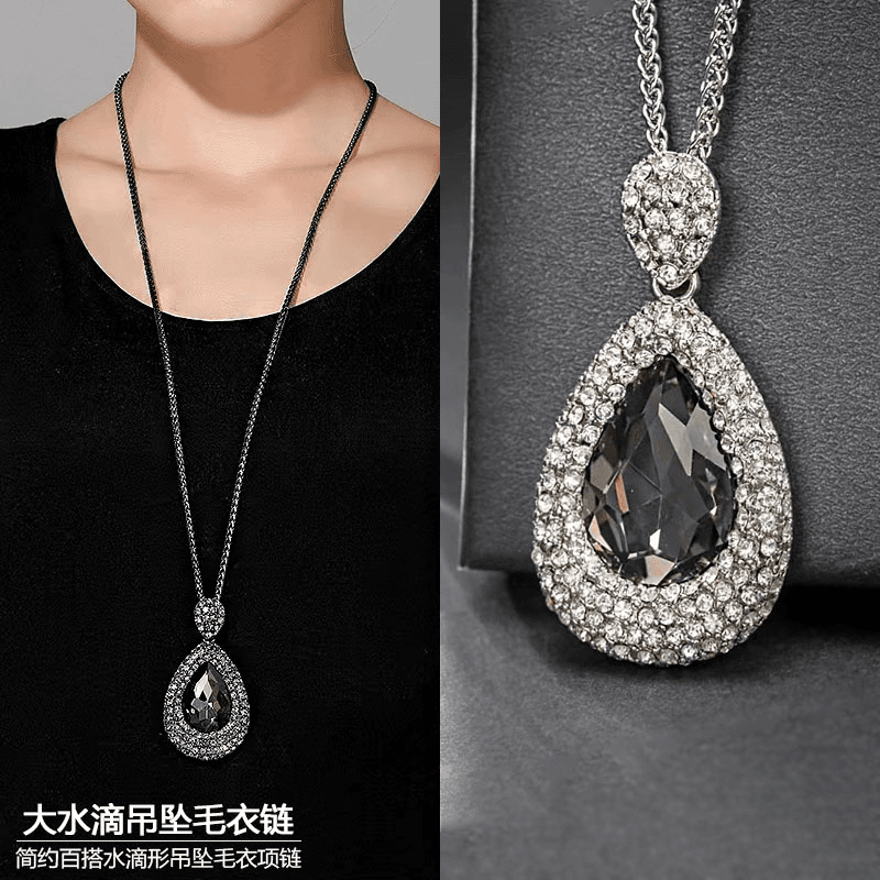 钛钢毛衣链女水滴水晶大气不掉色