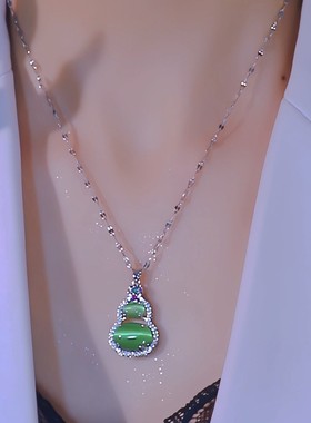 微镶钻绿色葫芦项链不掉色气质女