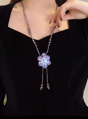 紫水晶花朵流苏毛衣链大气百搭