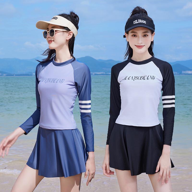 游泳衣微胖女孩遮肉显瘦2025新款长袖防晒分体温泉学生运动高级感