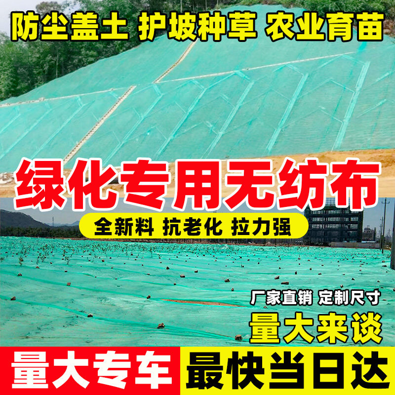绿化不织布园林工地防尘盖土布护坡边坡草坪草籽绿色膜不织布整卷