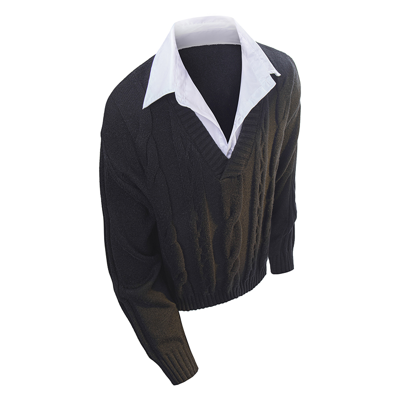 2025新款春秋季衬衫领毛衣男韩版修身高级感痞帅假两件针织衫上衣