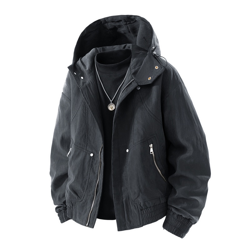 春秋款男士时尚新款潮流帅气情侣男女同款青少年黑白夹克外套上衣