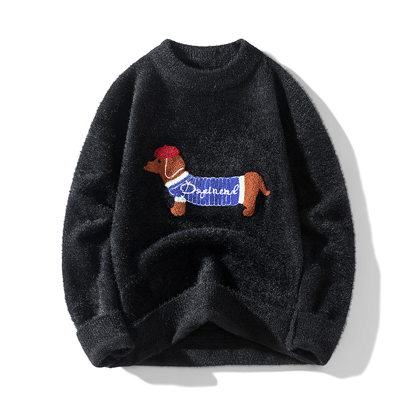 2025新款春秋季学院风毛衣小狗情侣款学生潮流针织衫男士宽松上衣