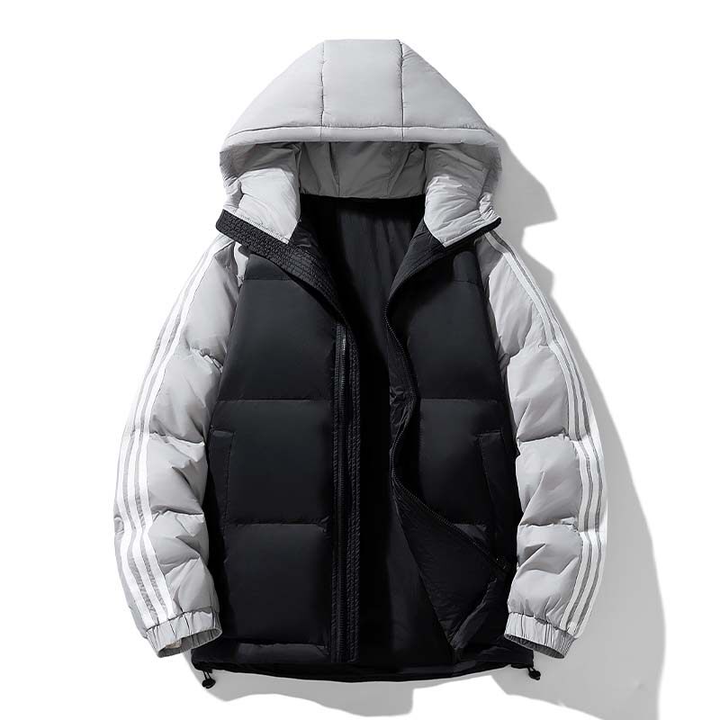 2025新款冬季羽绒服情侣款条纹撞色初中高中外套男士宽松上衣