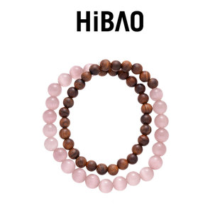 HIBAO喜小宝金丝檀木紫猫眼石手串女新中式双层串珠叠戴手链手饰