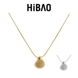 HIBAO喜小宝复古贝壳项链女小众设计金色扇贝纹理锁骨链简约配饰