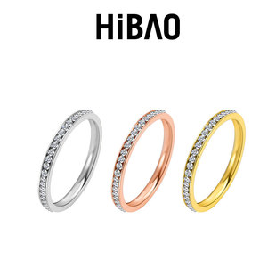 HIBAO喜小宝轻奢排钻k金戒指女生百搭镶钻指环尾戒时尚通勤食指戒