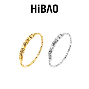 HIBAO喜小宝轻奢小方糖戒指女精致k金指环百搭高级感碎金子食指戒