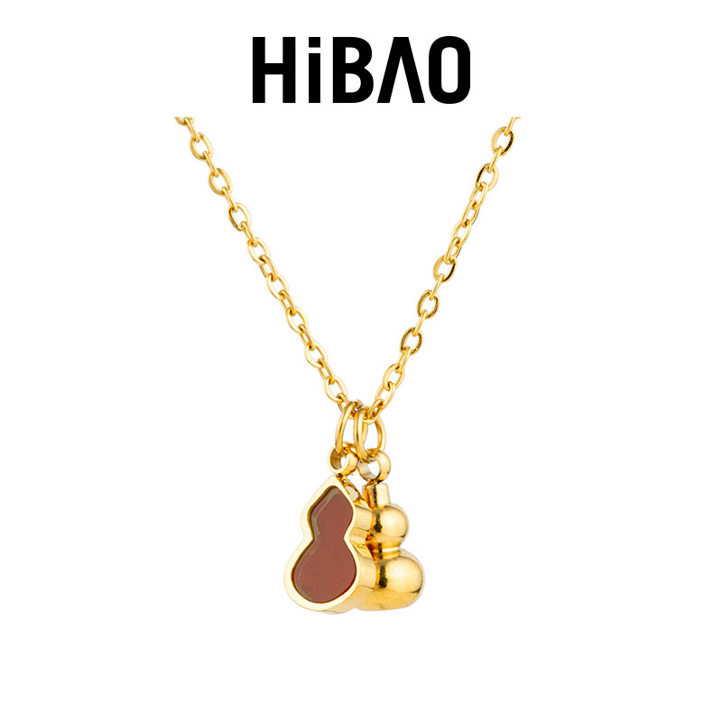 HIBAO喜小宝好运酒红色葫芦吊坠项链女轻奢新中式锁骨链气质颈链