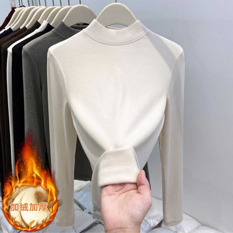 秋冬加绒半高领长袖打底衫