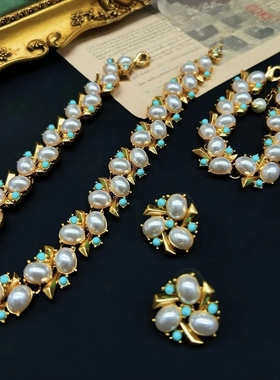 繁花杂志款中古vintage珍珠西洋时尚古董Trifari罕见手链项链耳环