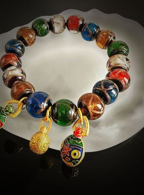 新中式古法金沙琉璃手串宫廷复古国潮吞金兽时尚气质高品质手饰