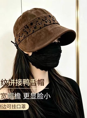 秋冬麂皮绒豹纹宽檐遮阳鸭舌帽