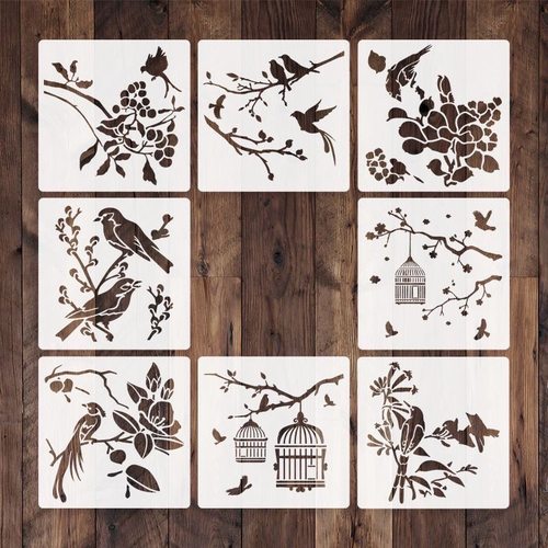 8款中国风花鸟儿童画画喷漆镂空模板diy手工刺绣涂鸦镂空绘画模板