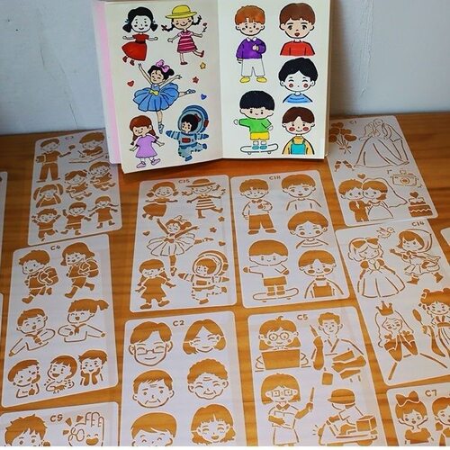 儿童绘画模具手抄报镂空模板小学生diy画手帐宝宝成长手册花边尺