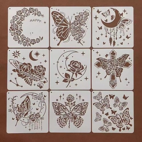 手抄报镂空模板星空月亮蝴蝶花朵模板镂空丙烯画油画模具绘画模板