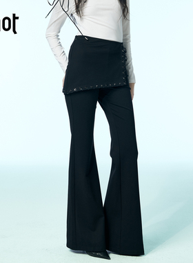 uhot/诱货黑色松弛感微喇裤子假两件A摆半裙屁帘长裤女 UWWA3K069