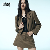 uhot UWWA1W041 干练通勤高级简约25新款 诱货金棕色翻领短款 单西装