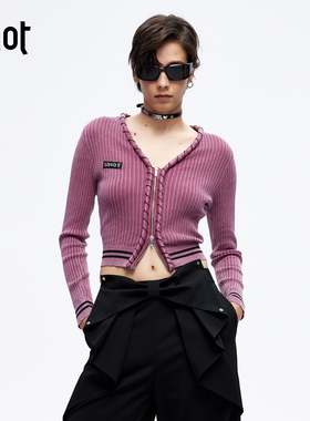 uhot/诱货26春玫粉/蓝色条纹针织衫女开衫短款坑条随性 UWLS1Z039