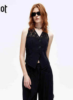 uhot/诱货26春黑色V领蕾丝拼接马甲精致复古优雅朋克风 UWLS2N042