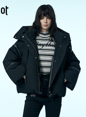 uhot/诱货黑色中长外套连帽防风鹅绒上衣外套保暖25新款UWWW3W215