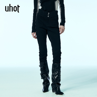 饰小脚铅笔裤 女金属菱形撞钉装 UWWW3K343 诱货黑色加绒牛仔裤 uhot