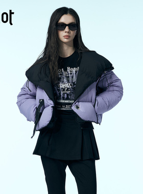 uhot/诱货紫黑色短款连帽鹅绒上衣不对称搭扣设计25新款UWWW2W339