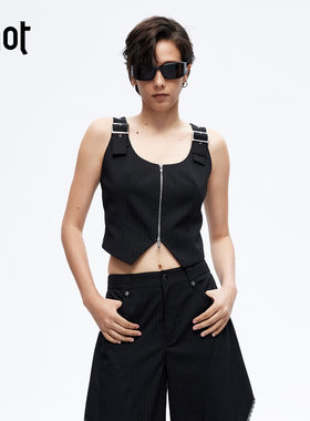 uhot/诱货26春黑色条纹蕾丝拼接马甲精致修身流光甜酷风UWLS1N015